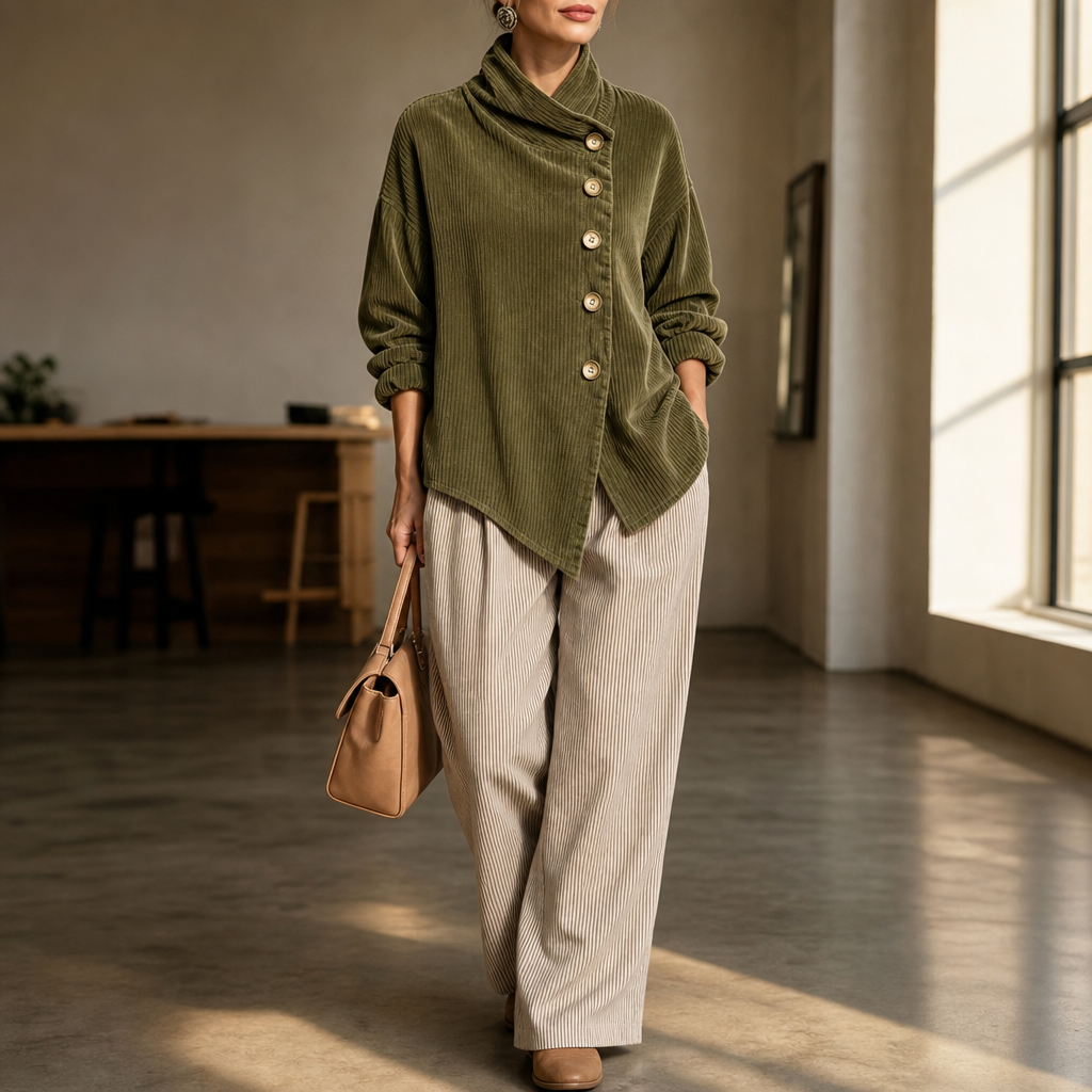 Veste Femme Col Boutonnage Asymétrique et Côtes Fines