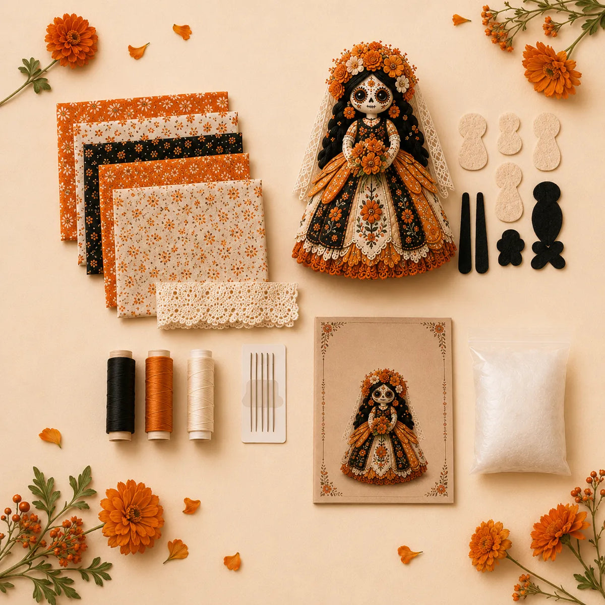 Kit DIY Poupée Patchwork Jour des Morts – Loisir Créatif Couture