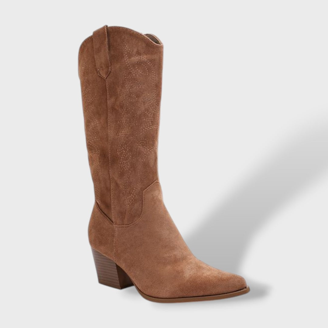 Bottes Cowboy Orthopédiques Femme en Daim à Talon Large