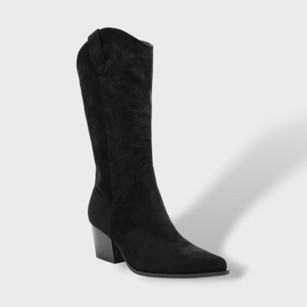 Bottes Cowboy Orthopédiques Femme en Daim à Talon Large