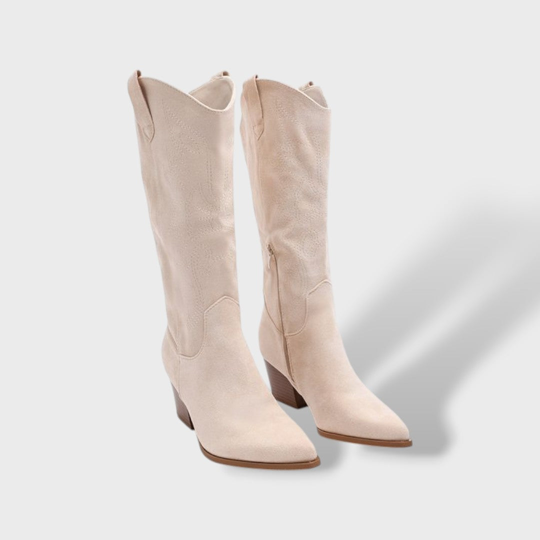 Bottes Cowboy Orthopédiques Femme en Daim à Talon Large