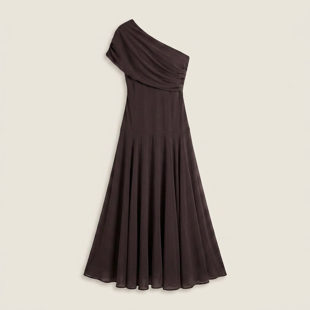 Robe Midi Asymétrique Un Seul Épaule Effet Gaze