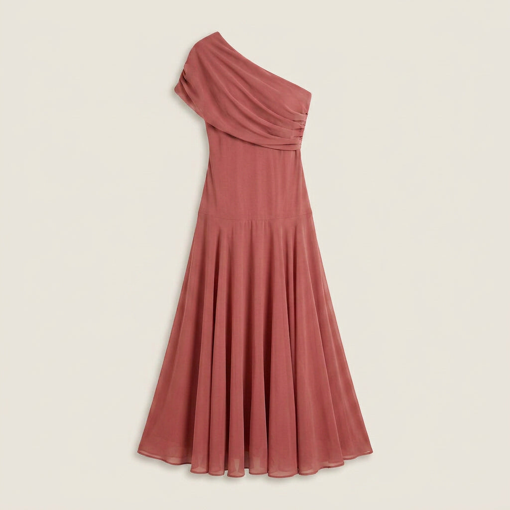 Robe Midi Asymétrique Un Seul Épaule Effet Gaze
