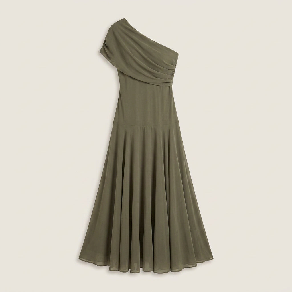 Robe Midi Asymétrique Un Seul Épaule Effet Gaze
