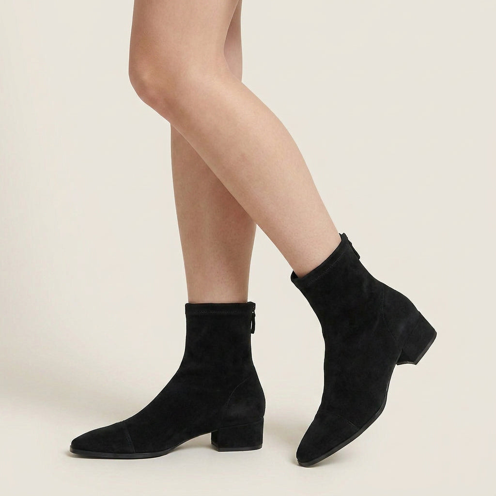 Bottines Femme Effet Daim Tige Ajustée Talon Bas