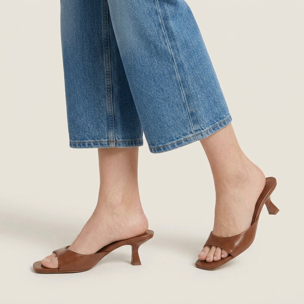 Sandales Mules Femme Effet Cuir Talon Bout Carré