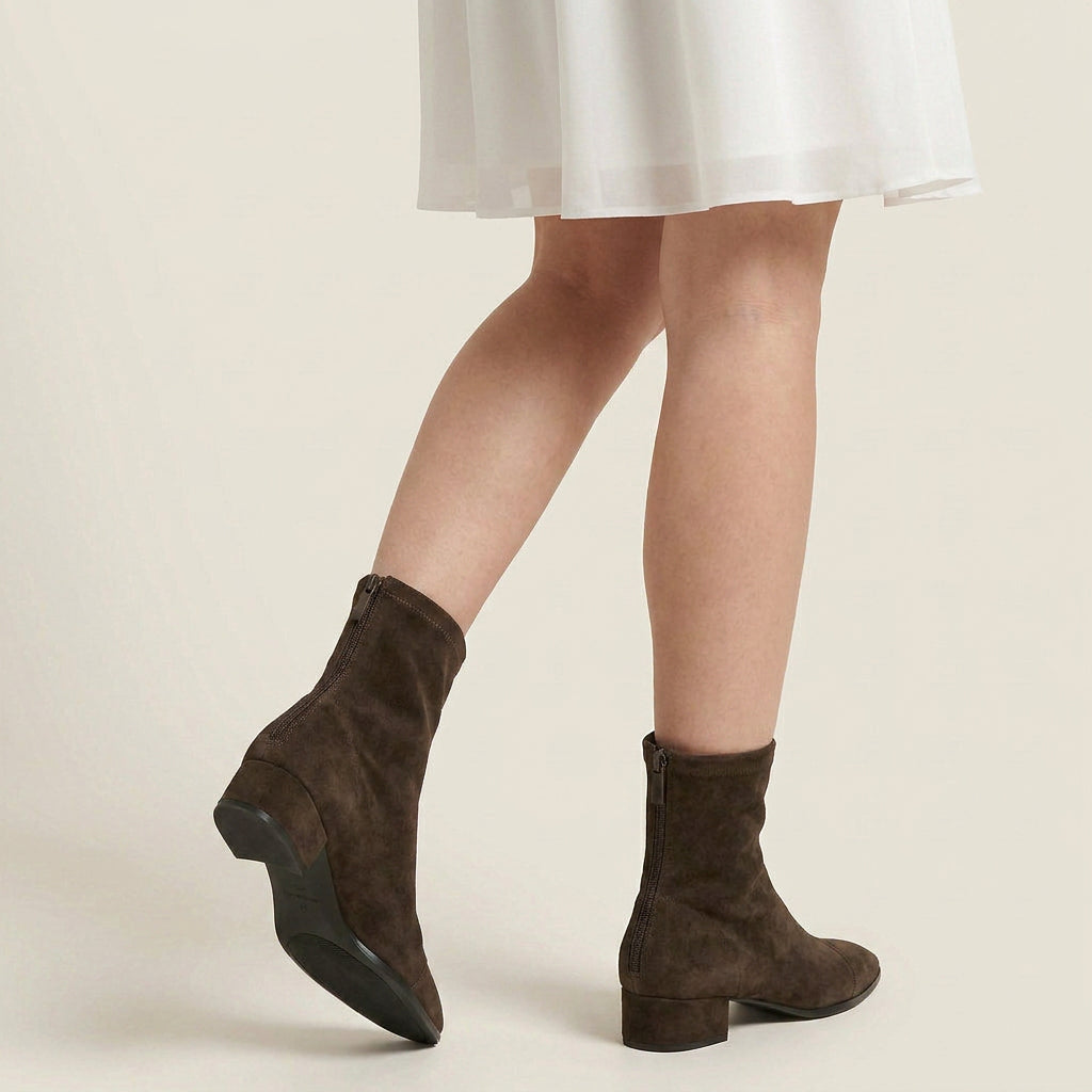 Bottines Femme Effet Daim Tige Ajustée Talon Bas