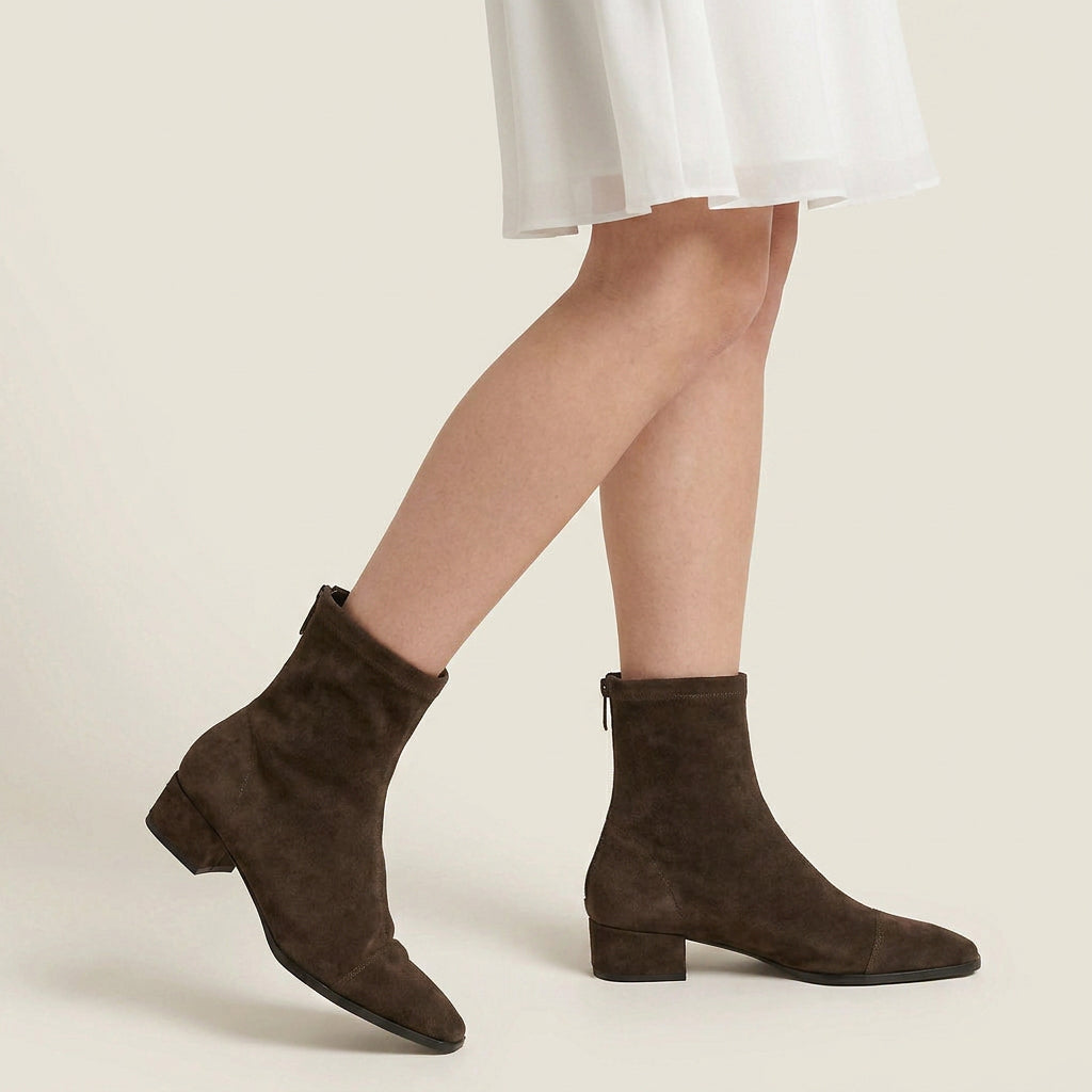 Bottines Femme Effet Daim Tige Ajustée Talon Bas