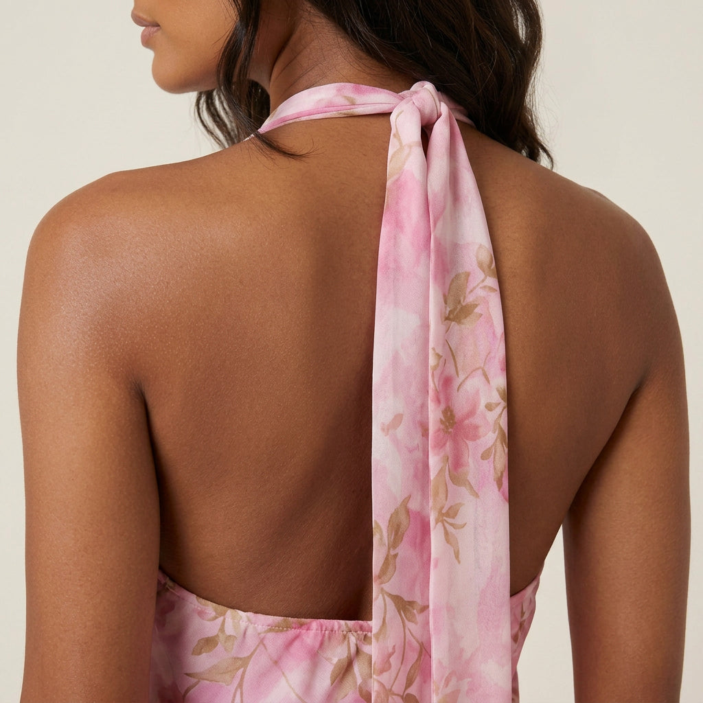 Robe Longue Femme Col Halter Dos Nu Décolleté en V