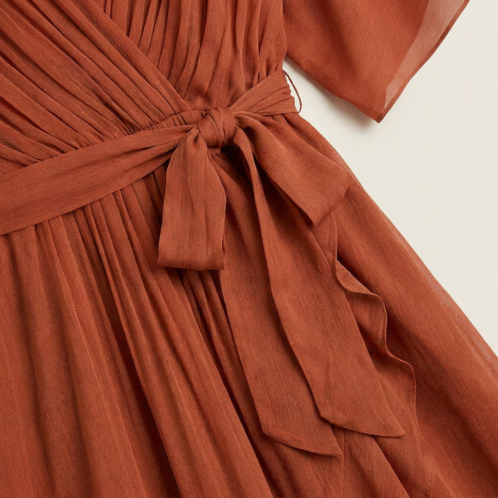 Robe Midi Cache-Cœur Effet Gaze à Volant pour Femme
