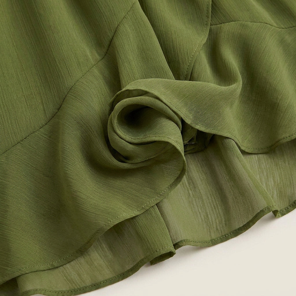Robe Midi Cache-Cœur Effet Gaze à Volant pour Femme