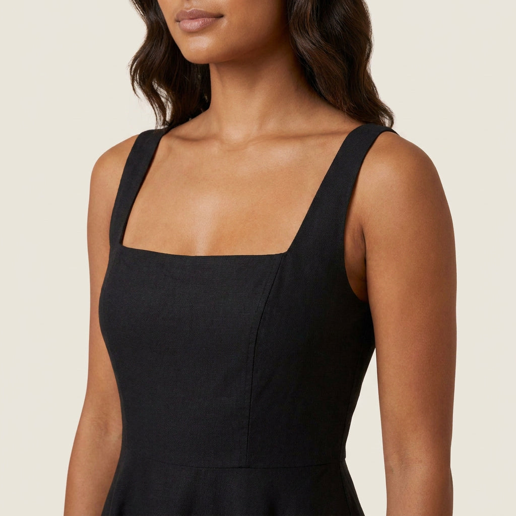 Robe Midi Femme Décolleté Carré Jupe Évasée