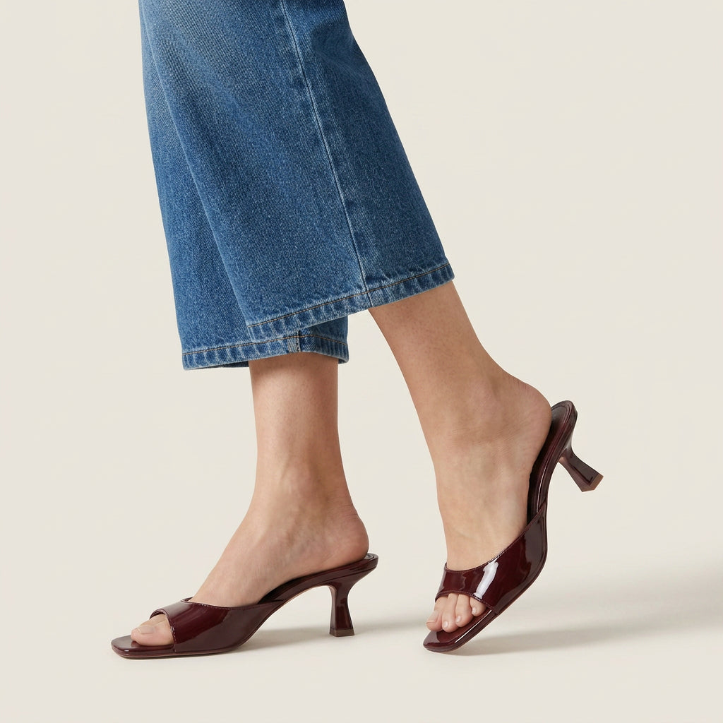 Sandales Mules Femme Effet Cuir Talon Bout Carré