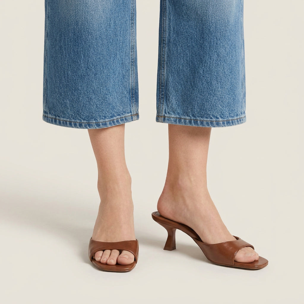 Sandales Mules Femme Effet Cuir Talon Bout Carré