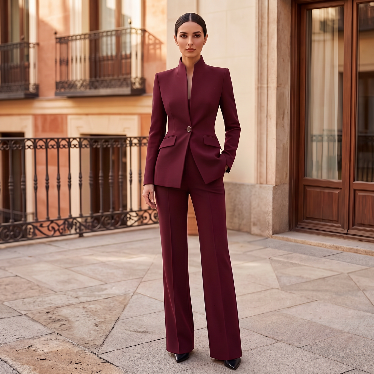 Tailleur Femme Veste et Pantalon Coupe Structurée