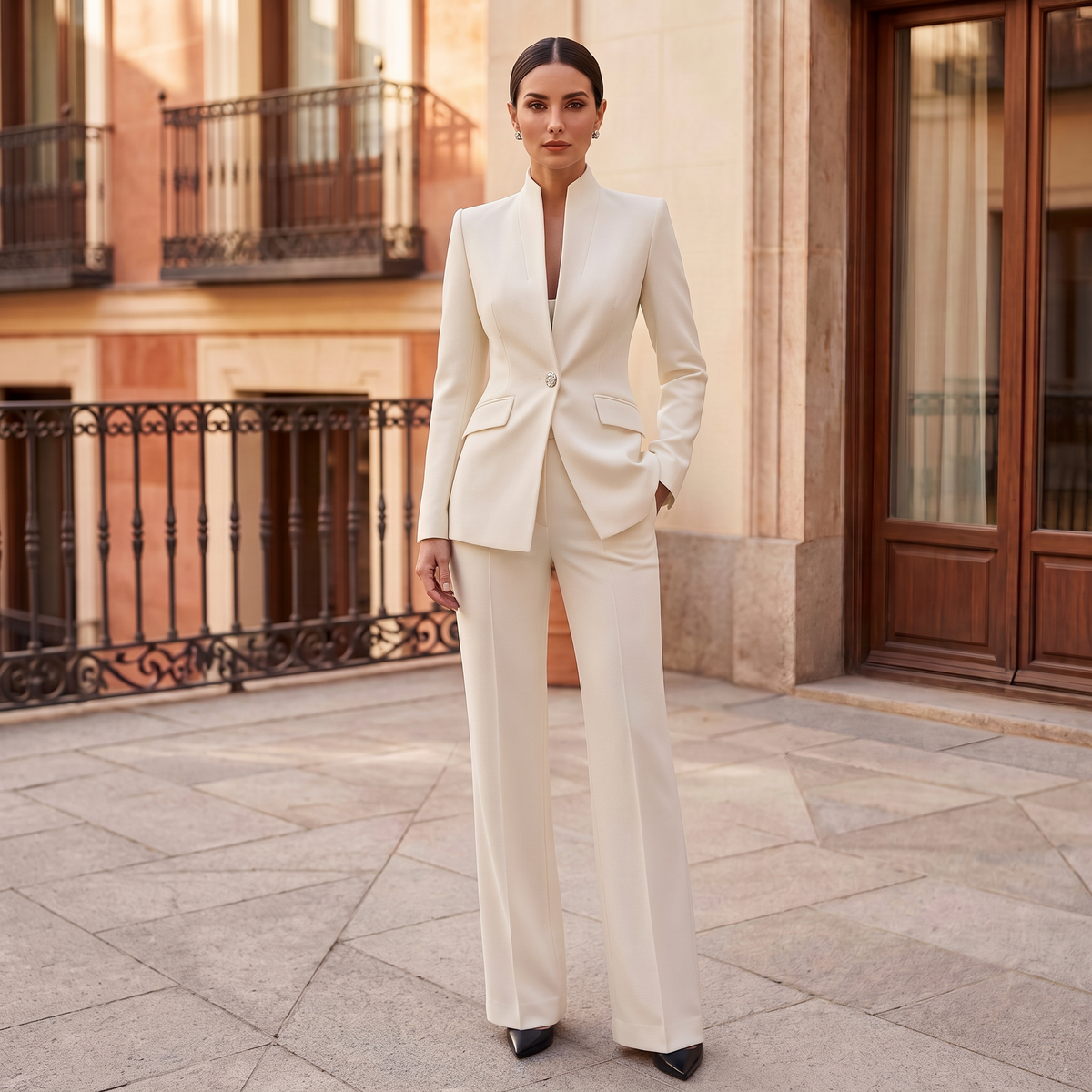 Tailleur Femme Veste et Pantalon Coupe Structurée