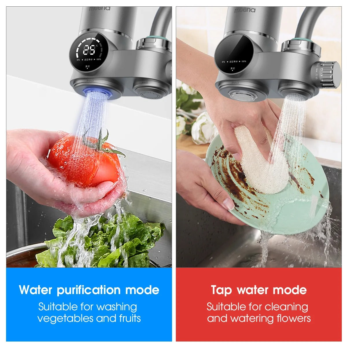 Kraanwaterfilter met LED-display – van ABS en roestvrij staal van voedingskwaliteit voor in de keuken, met twee waterstanden
