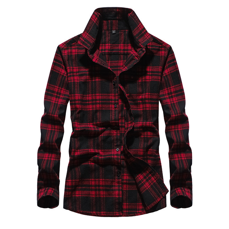 Chemise Homme en Flanelle à Carreaux, Col Kent et Boutonnage Intégral