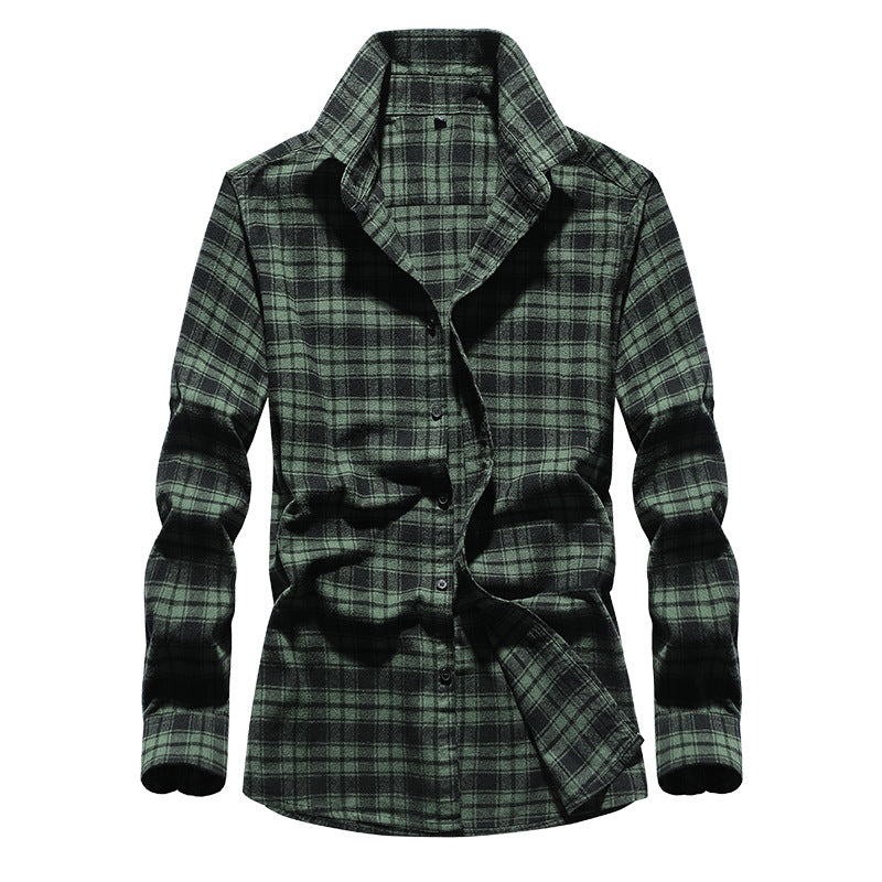 Chemise Homme en Flanelle à Carreaux, Col Kent et Boutonnage Intégral