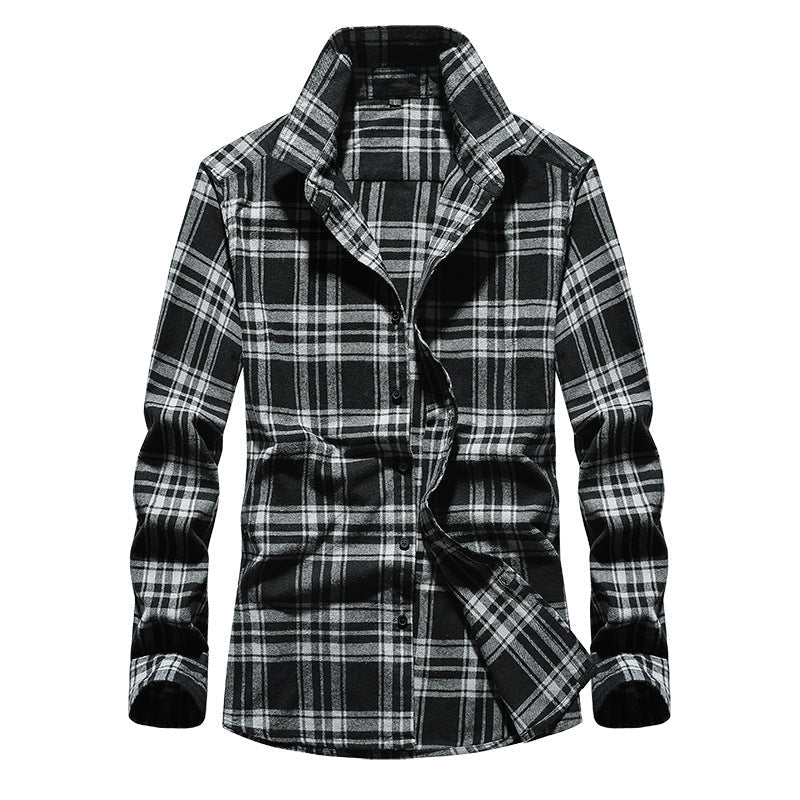 Chemise Homme en Flanelle à Carreaux, Col Kent et Boutonnage Intégral