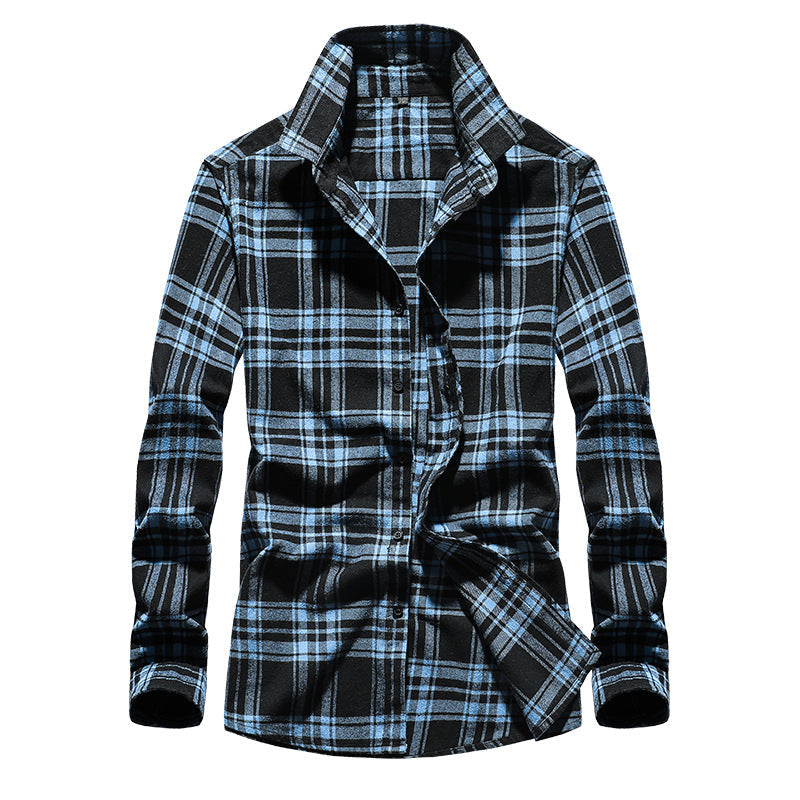 Chemise Homme en Flanelle à Carreaux, Col Kent et Boutonnage Intégral