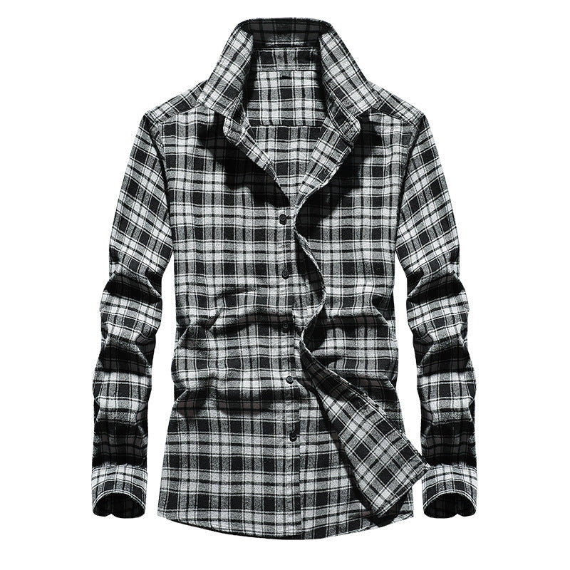 Chemise Homme en Flanelle à Carreaux, Col Kent et Boutonnage Intégral