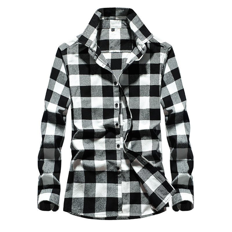 Chemise Homme en Flanelle à Carreaux, Col Kent et Boutonnage Intégral