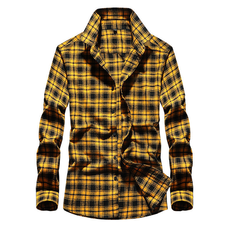 Chemise Homme en Flanelle à Carreaux, Col Kent et Boutonnage Intégral