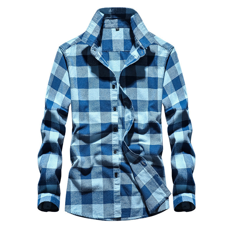 Chemise Homme en Flanelle à Carreaux, Col Kent et Boutonnage Intégral