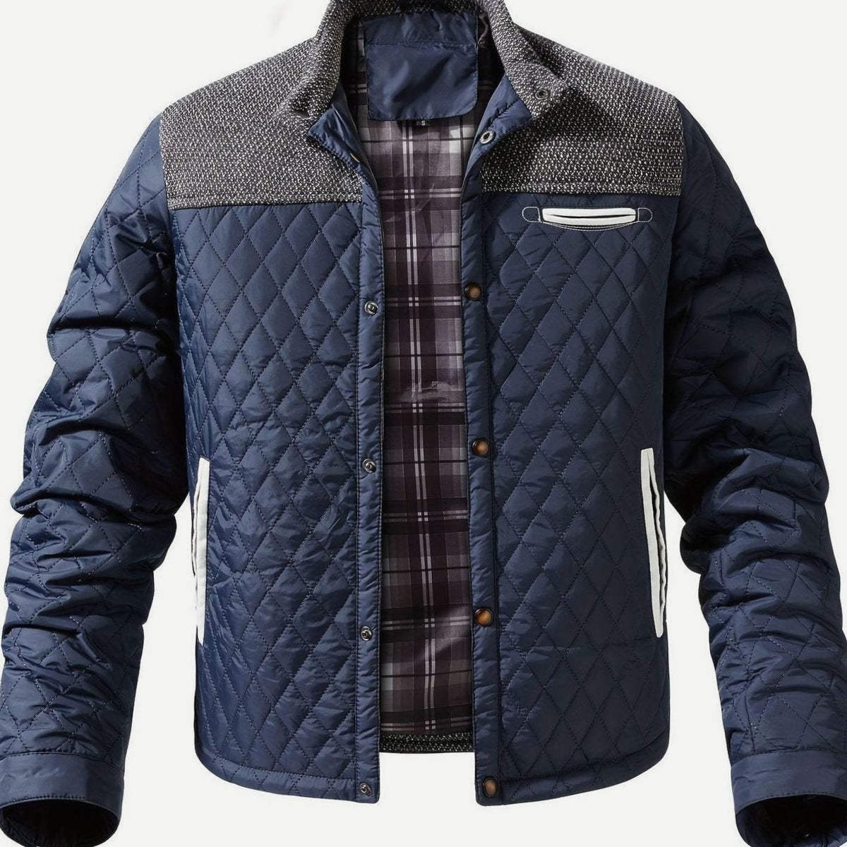Veste Homme Matelassée Col Montant à Pressions, Doublure Flanelle