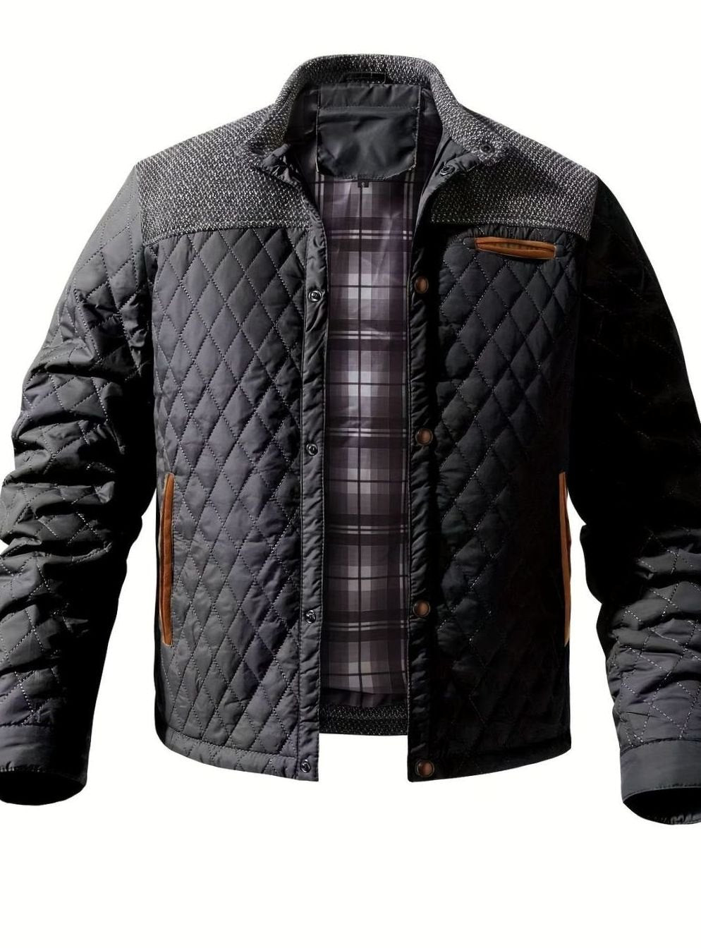 Veste Homme Matelassée Col Montant à Pressions, Doublure Flanelle