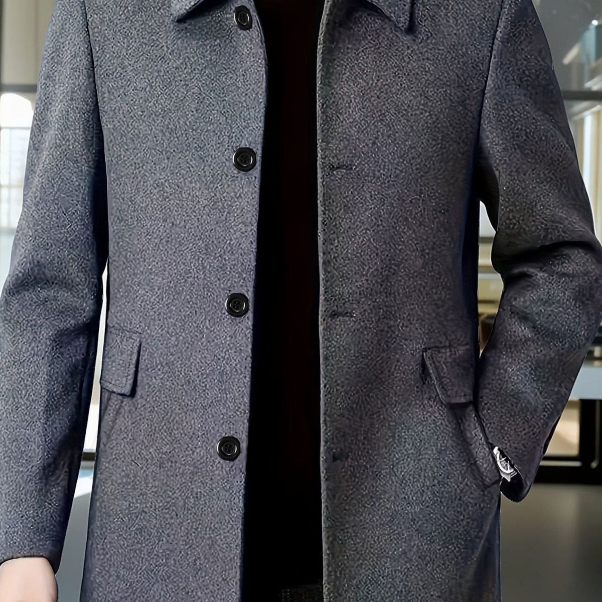Manteau Homme en Laine Coupe Décontractée Col Classique