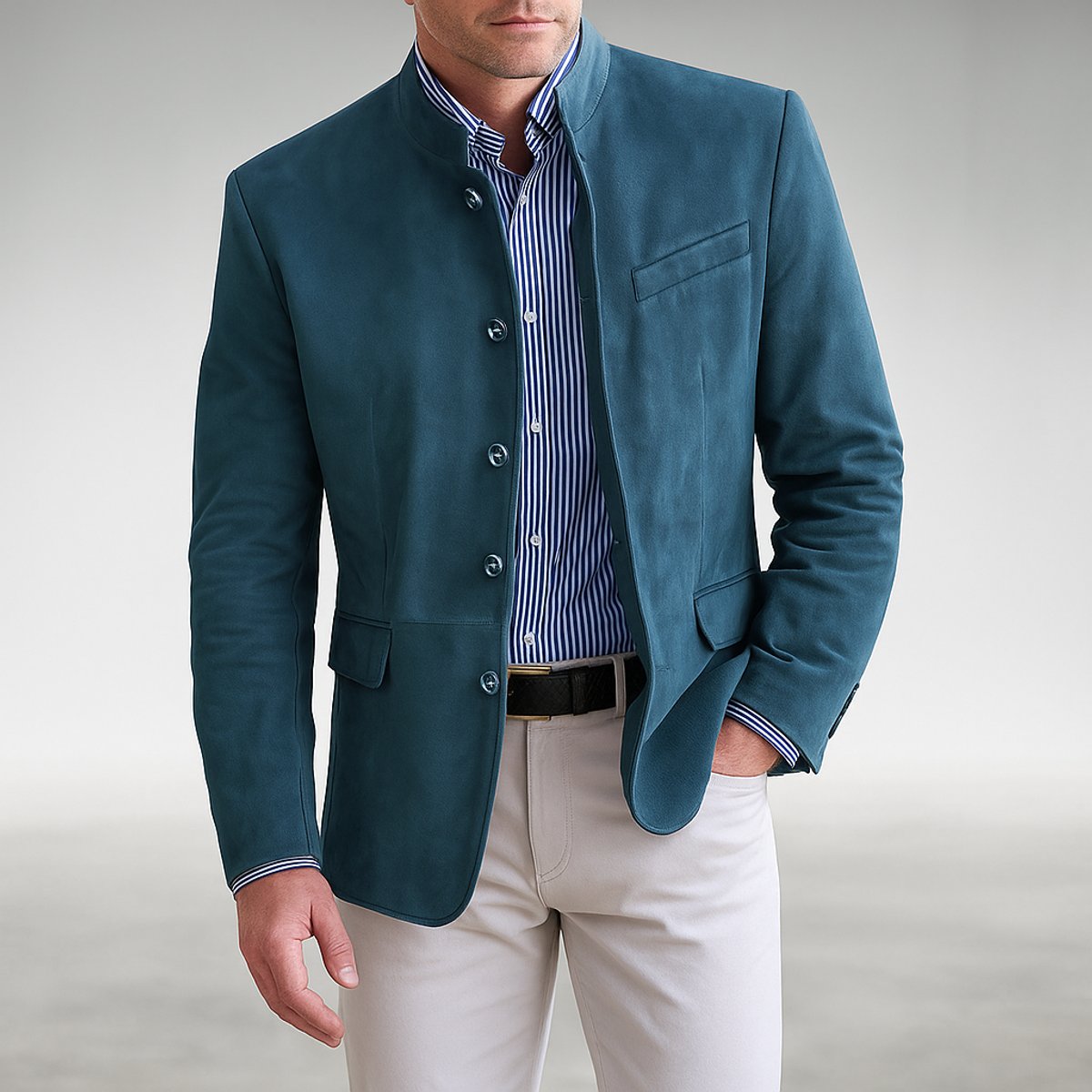 Blazer Homme Col Mandarin Structuré à Boutonnage