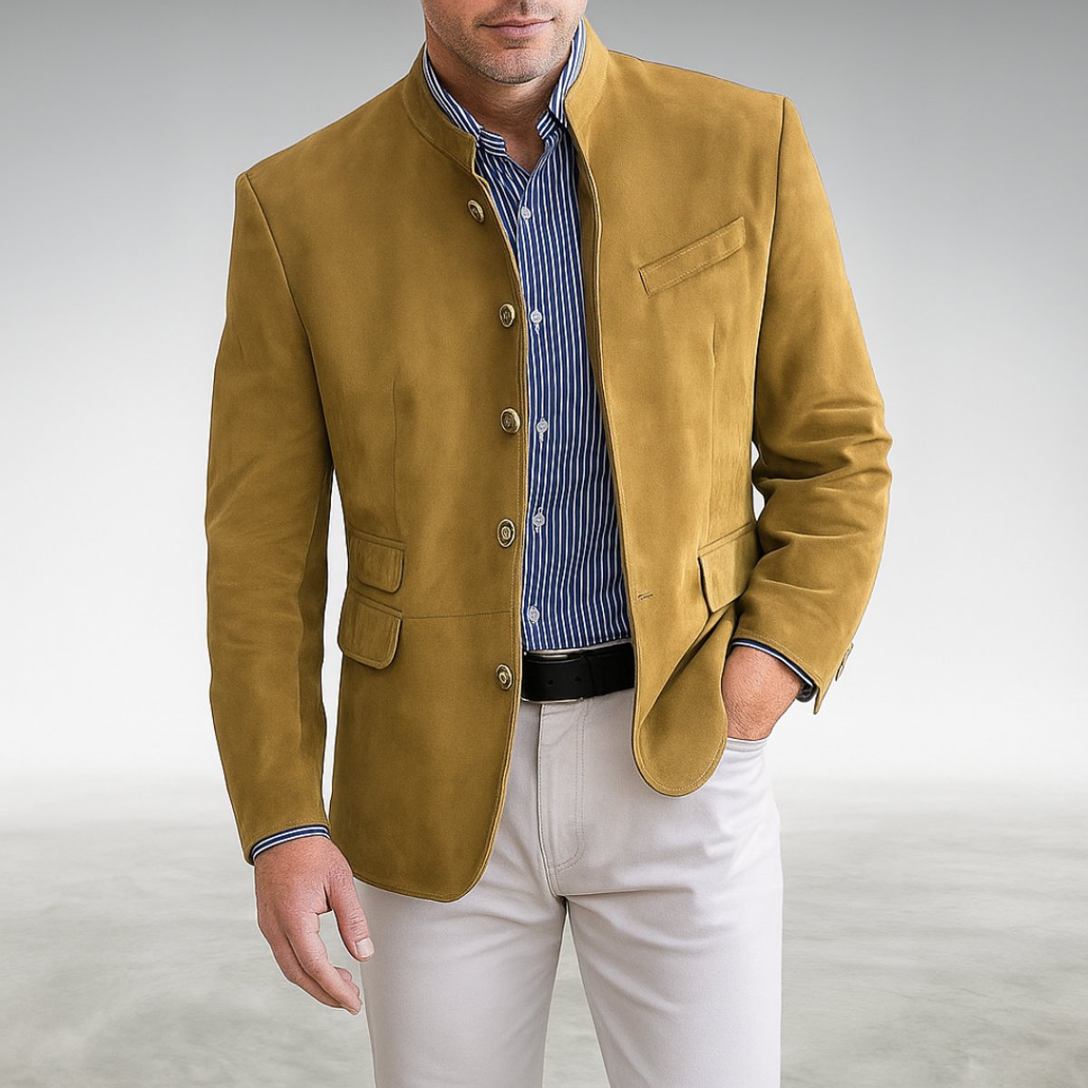 Blazer Homme Col Mandarin Structuré à Boutonnage