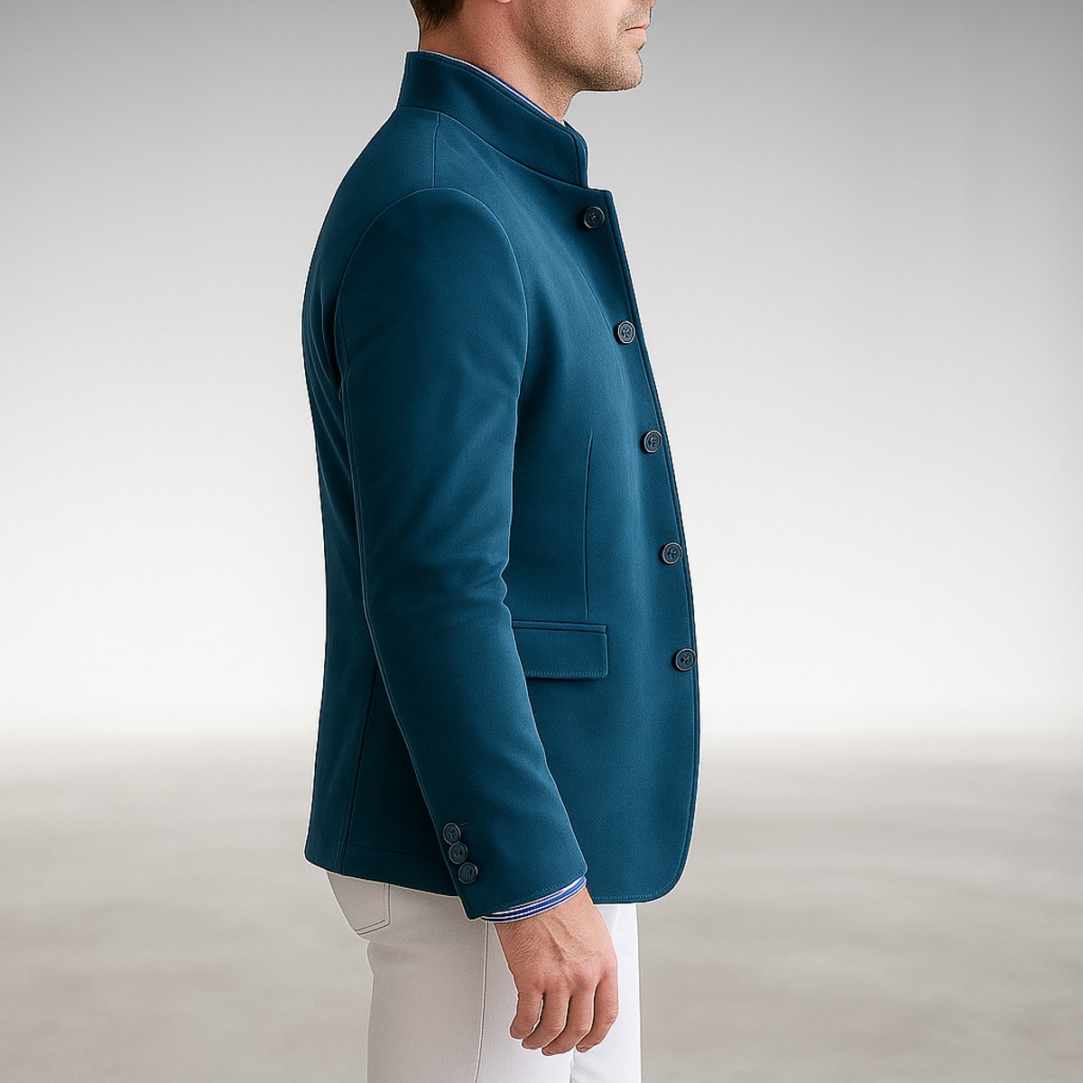 Blazer Homme Col Mandarin Structuré à Boutonnage