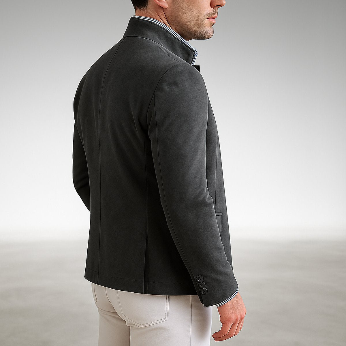 Blazer Homme Col Mandarin Structuré à Boutonnage