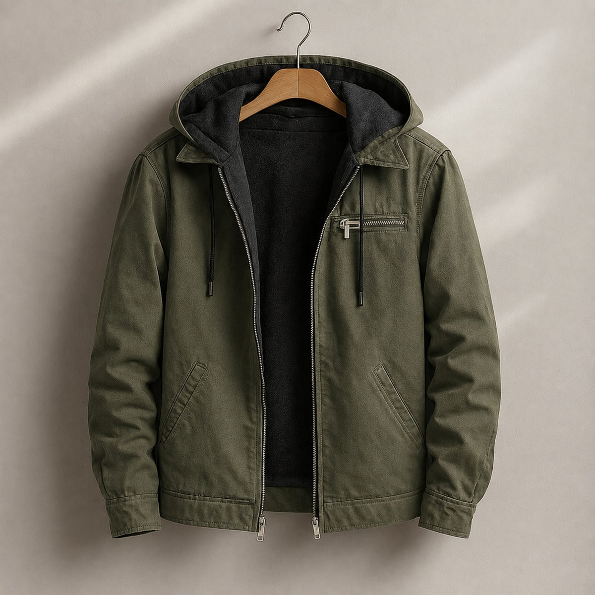 Men's Canvas Sherpa Lined Jacket | Hooded Workwear Warmth - side