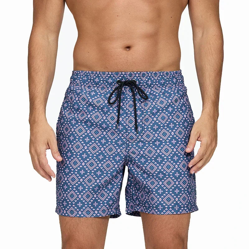 Short de Bain Homme Imprimé à Poches et Cordon de Serrage, Séchage Rapide