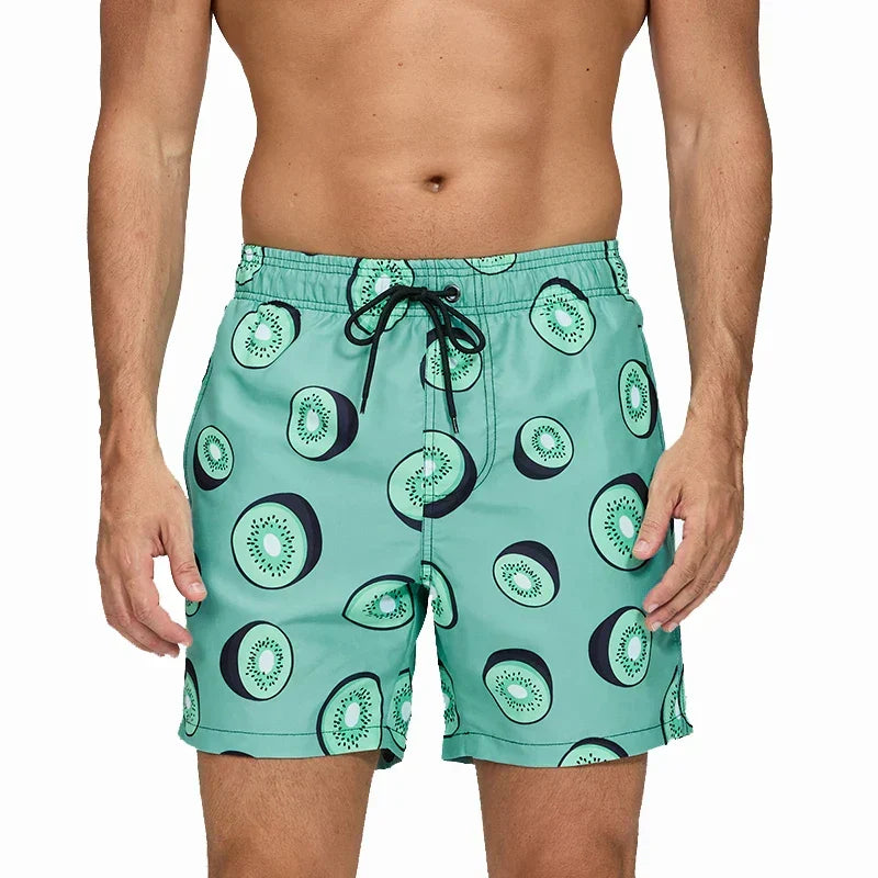 Short de Bain Homme Imprimé à Poches et Cordon de Serrage, Séchage Rapide