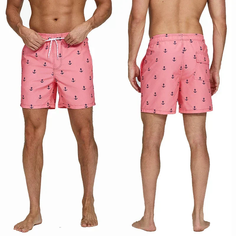 Short de Bain Homme Imprimé à Poches et Cordon de Serrage, Séchage Rapide