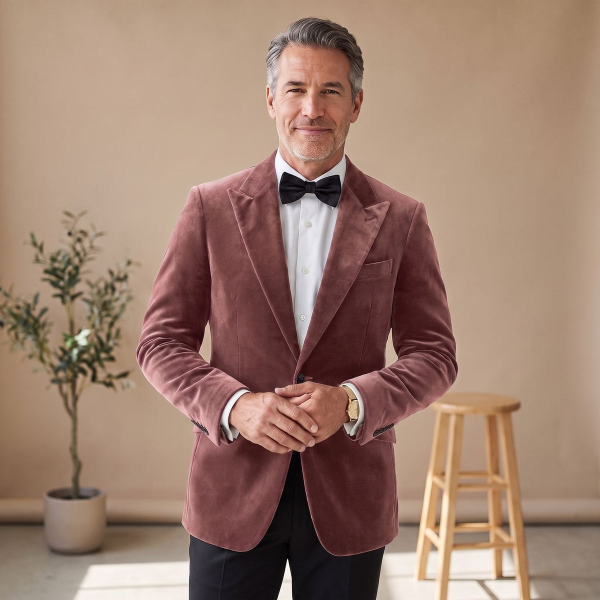 Men's Tailored-Fit Velvet Formal Blazer Jacket - Dusty Pink