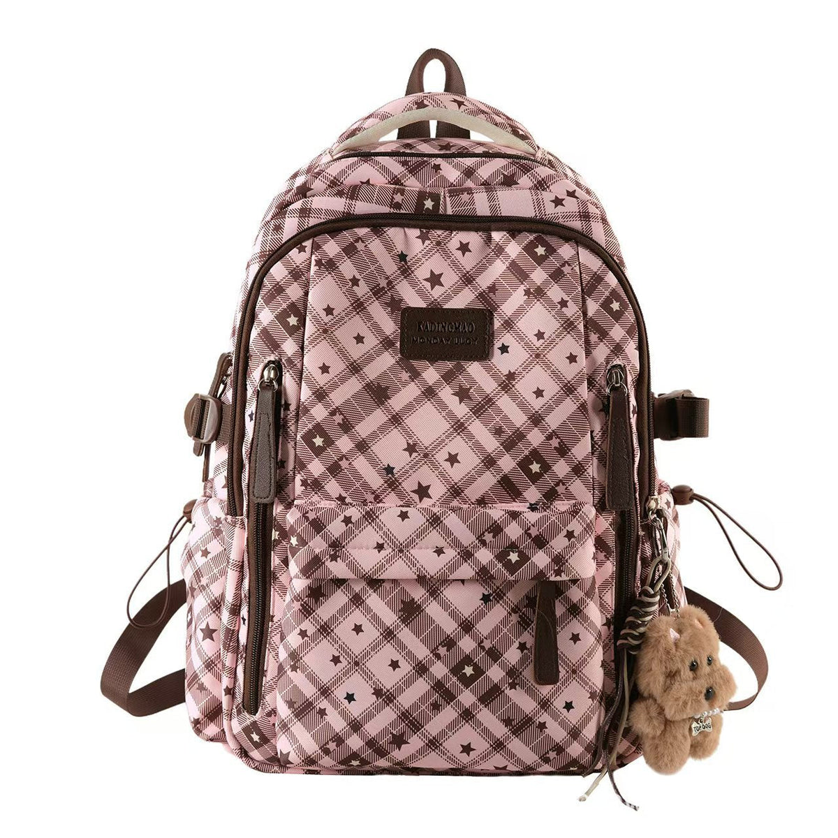 Sac à Dos Multi-Compartiments Motif Étoiles avec Porte-Clés Peluche