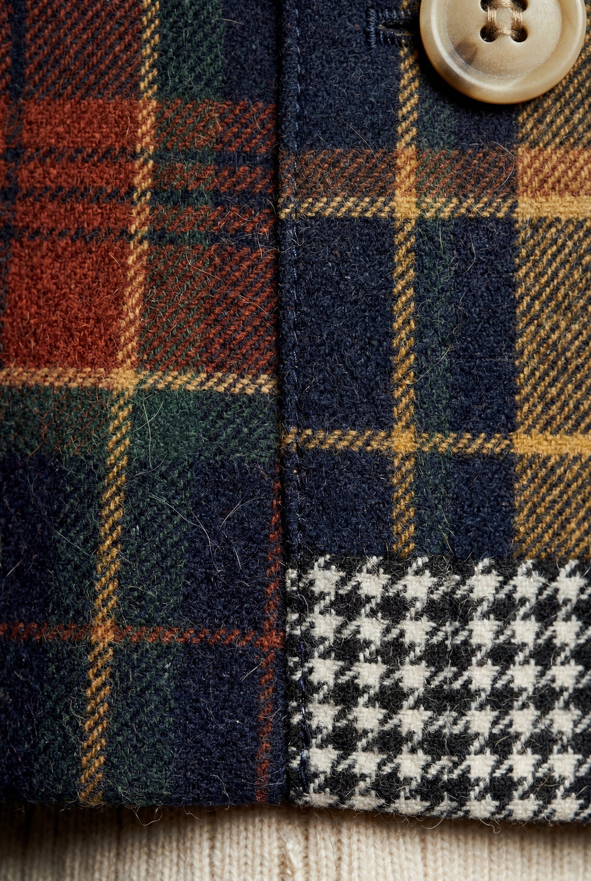 Navy Blue Navy Plaid Tailored Boxy Blazer with Houndstooth Accent - Winter coats - Photo 3