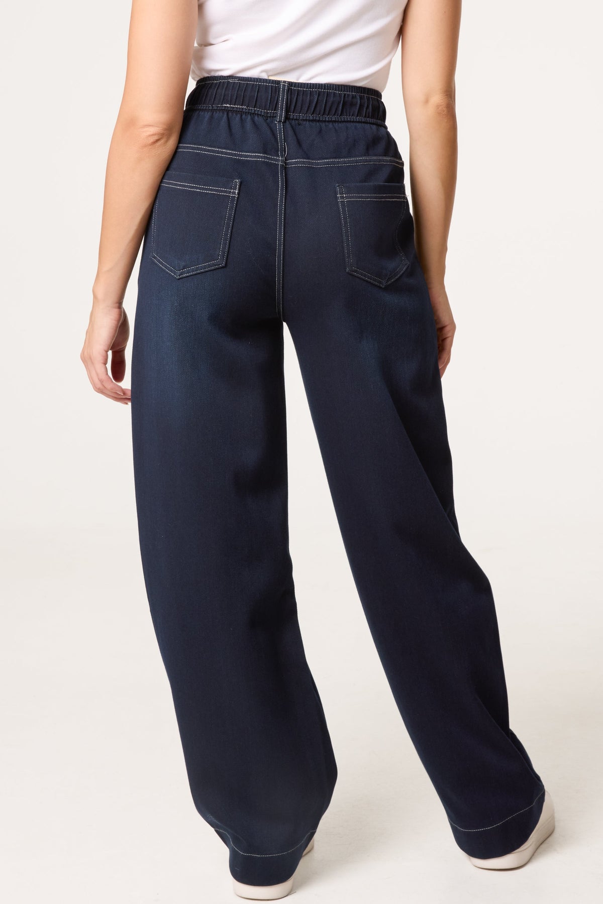 Jean Femme Jambe Large Taille Haute Indigo à Surpiqûres
