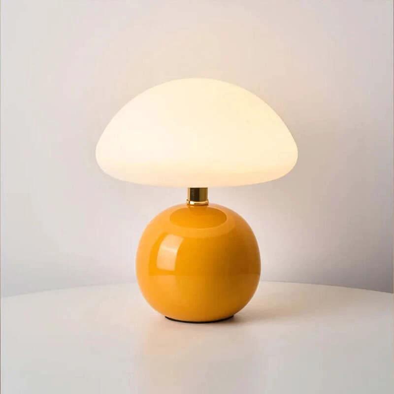 modern ceramic table lamp with a white shade on a light gray background
