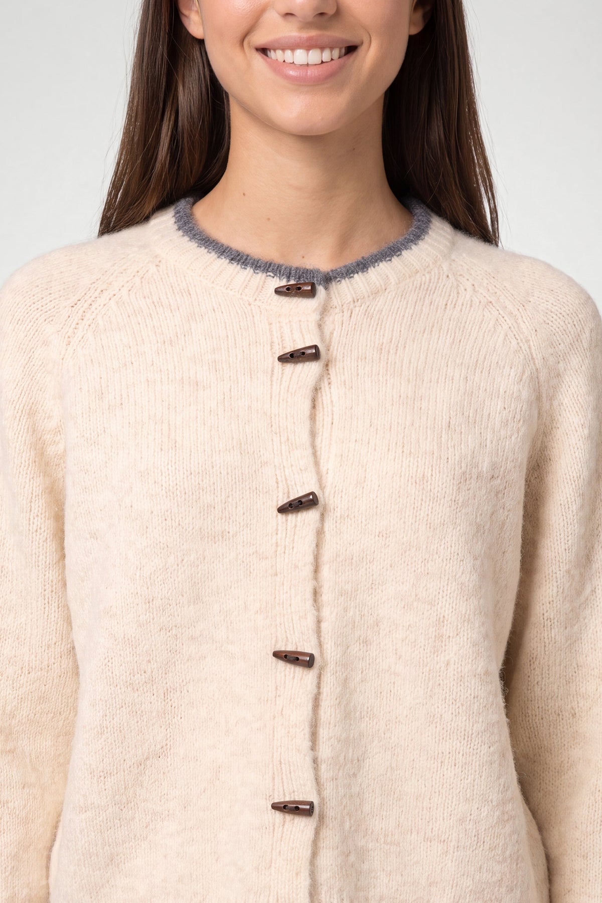 Cardigan Femme Col Rond en Maille Beige Pierre