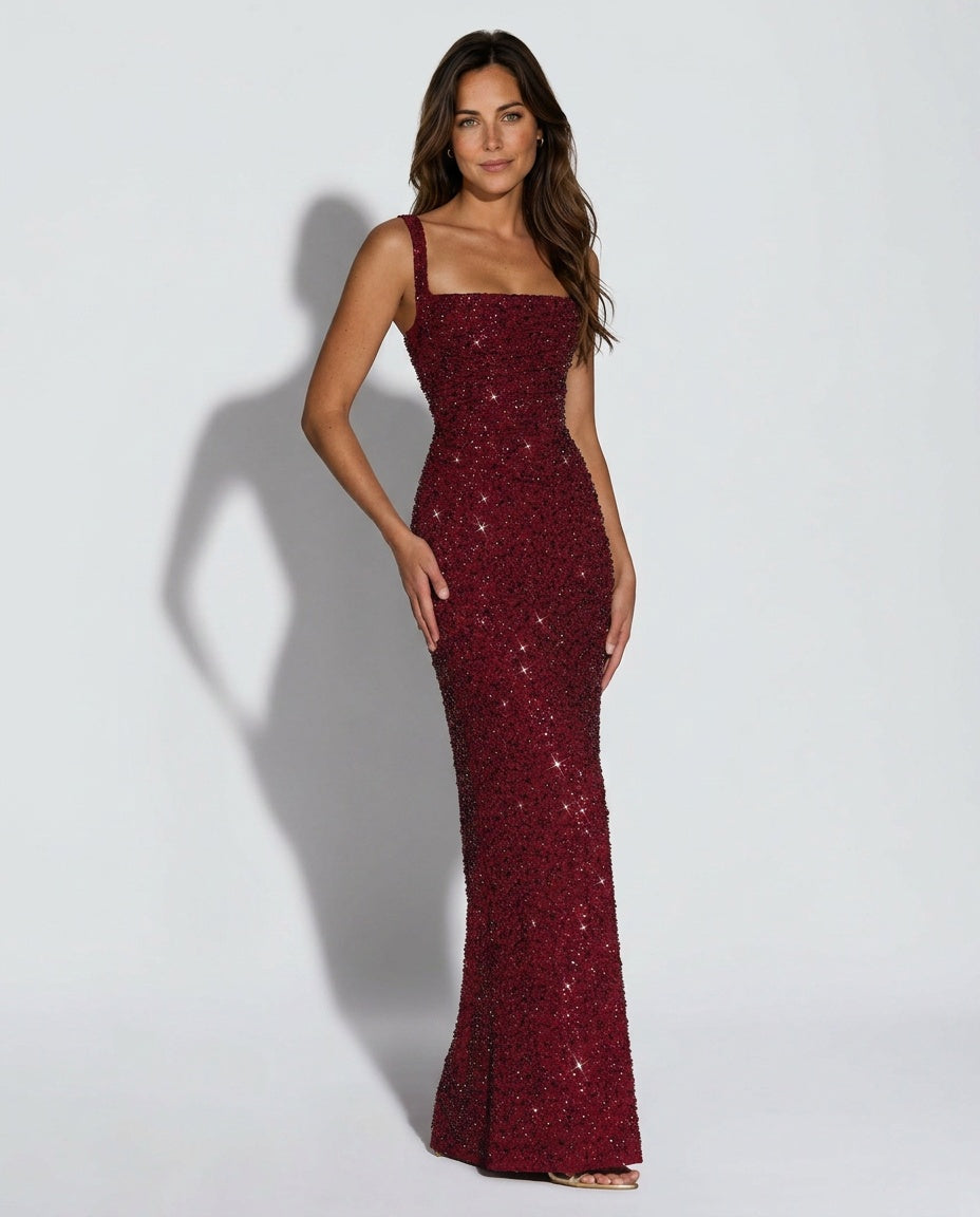 Robe Longue à Sequins Sans Manches - Robe de Soirée Maxi