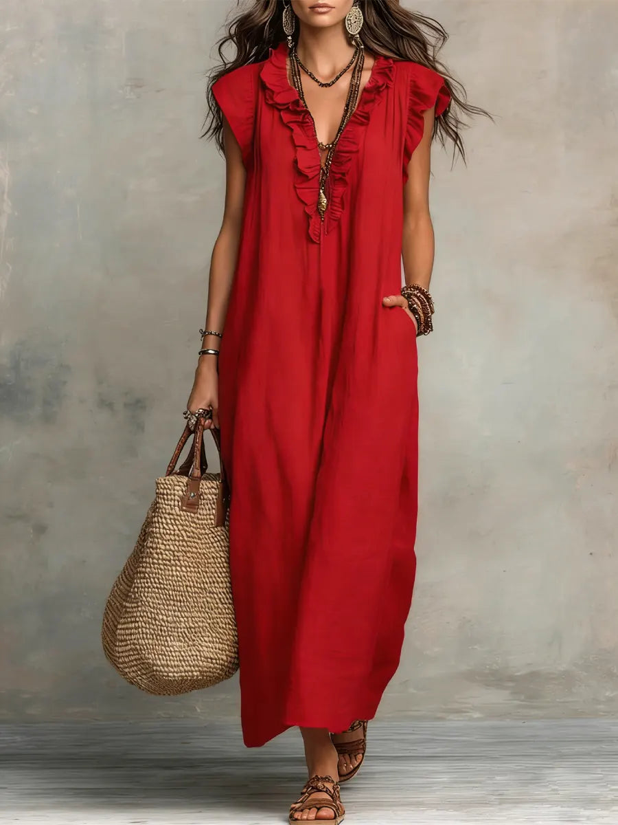 Robe Femme Bohème Longue en Lin et Coton