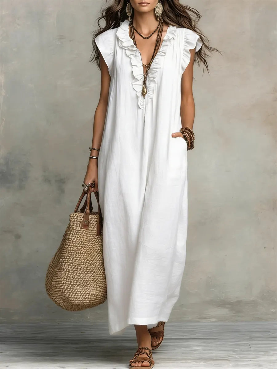 Robe Femme Bohème Longue en Lin et Coton