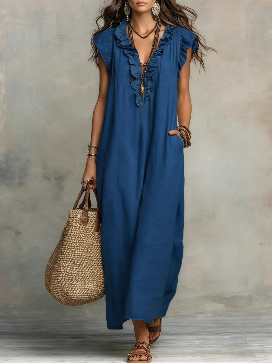 Robe Femme Bohème Longue en Lin et Coton